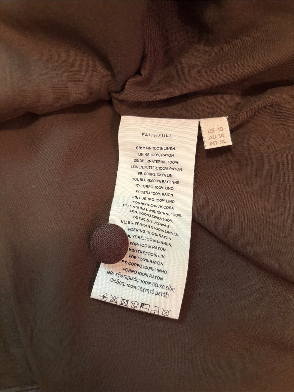 Faithfull Brown Linen Blend Dress with Buttons - size 10 - Picture 13 of 15